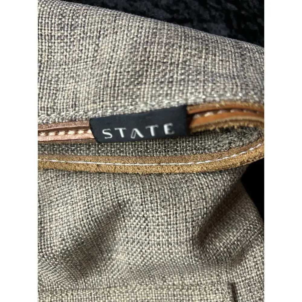 STATE Bags Roll Top Backpack – Gray with Leather Trim Map Print Lining